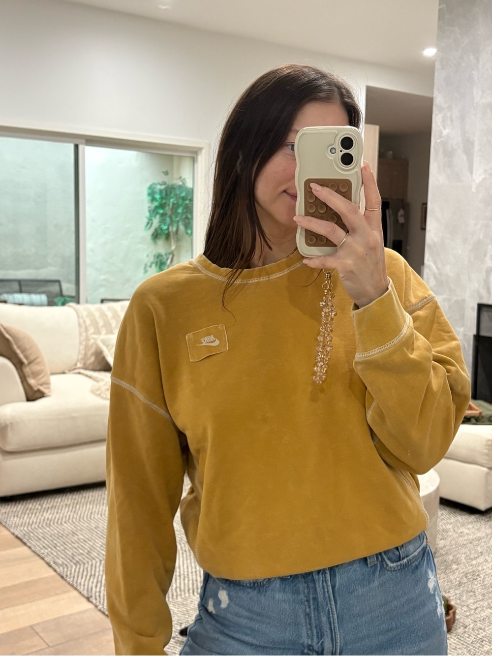 Nike Women's Crewneck Vintage looking Sweatshirt in Mustard Yellow